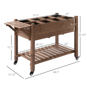 English Elm Planter Box Elevated Fir Wood Garden Bed with 8 Compartments and Lockable Wheels T3971P422736