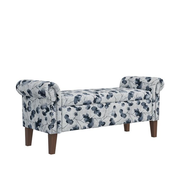 English Elm Wallen Floral Upholstered Storage Ottoman Bench with Nailhead Trim and Wood Legs B127P278175