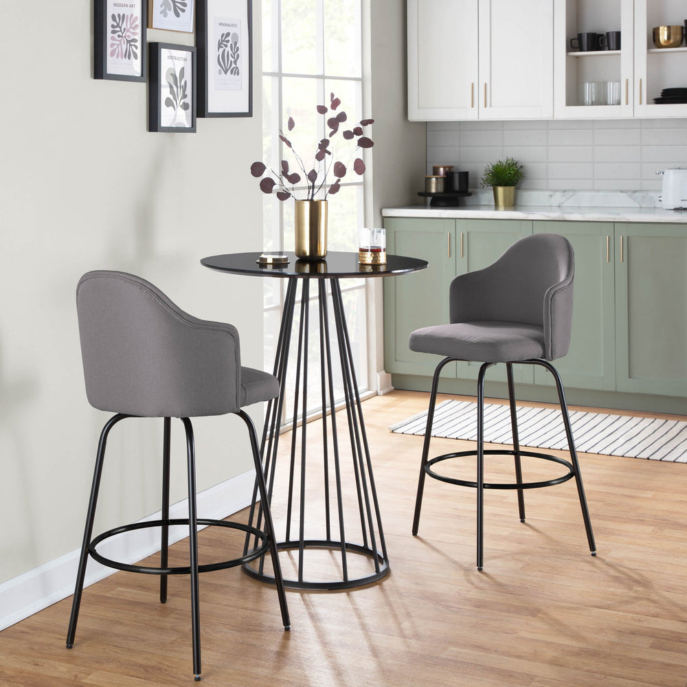 English Elm Ahoy Modern Counter Stool Set Of 2 In Black Metal & Grey Fabric - Stylish, Durable & Compact Design B202S00153