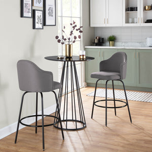 English Elm Ahoy Modern Counter Stool Set Of 2 In Black Metal & Grey Fabric - Stylish, Durable & Compact Design B202S00153