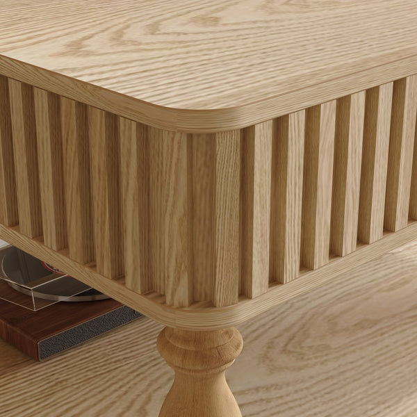 English Elm 31.5 Lift-Top Coffee Table with Hydraulic Raise, Fluted Wood Slats, Hidden Compartment & Shelf Natural Wood W1445P355642