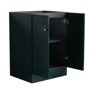 English Elm 24" Freestanding Bathroom Vanity with Integrated Basin Design, Adjustable Shelf & 3 Metal Handles, Eco Plywood Finish Dark Green W999P241071