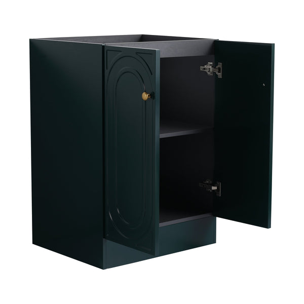 English Elm 24" Freestanding Bathroom Vanity with Integrated Basin Design, Adjustable Shelf & 3 Metal Handles, Eco Plywood Finish Dark Green W999P241071