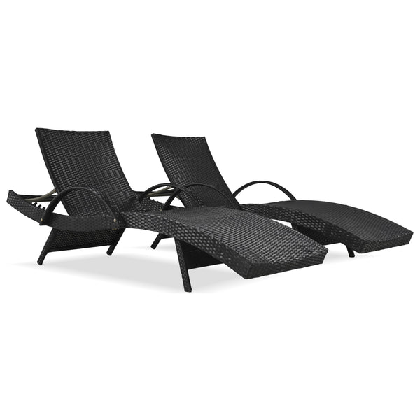 English Elm K&K 80" Outdoor Wicker Chaise Lounge Set of 2 with 2000H UV Wicker, Pull-Out Side Table, 4-Position Recliner Black WF321204AAB