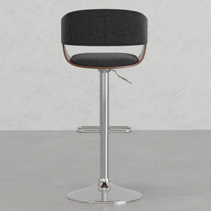 English Elm Ridley Adjustable Swivel Bar Stool – Charcoal Linen-Look Upholstery, Walnut Veneer, Gas Lift, 360° Swivel B2732P253603