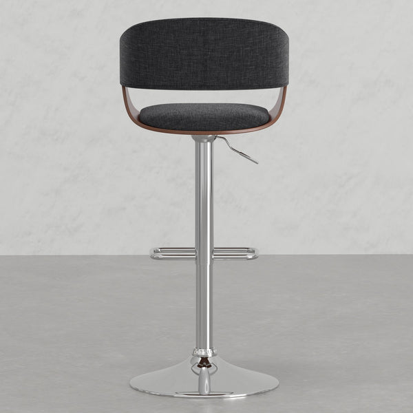 English Elm Ridley Adjustable Swivel Bar Stool – Charcoal Linen-Look Upholstery, Walnut Veneer, Gas Lift, 360° Swivel B2732P253603