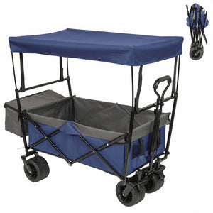 English Elm 480lbs Folding Utility Wagon with Canopy All-terrain Wheels Steel Frame Outdoor Hauler W2932P326773