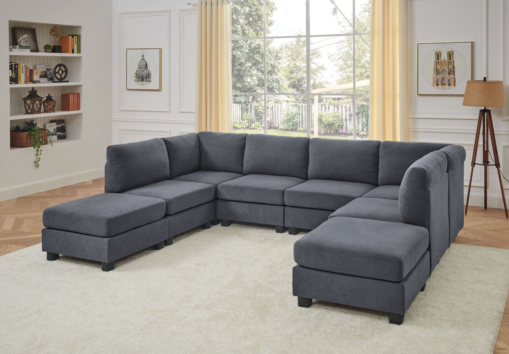 English Elm Faux Leather Modular Sectional Sofa Reconfigurable Pu Upholstery Living Room Dark Gray B2748S00183
