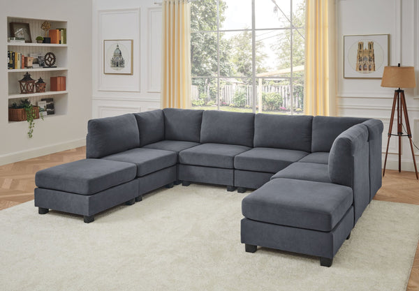 English Elm Faux Leather Modular Sectional Sofa Reconfigurable Pu Upholstery Living Room Dark Gray B2748S00183