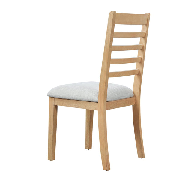 English Elm 2-piece Farmhouse Ladder Back Dining Chair Set Rubberwood Frame Upholstered Seat Kitchen Natural+Beige N752P436724N