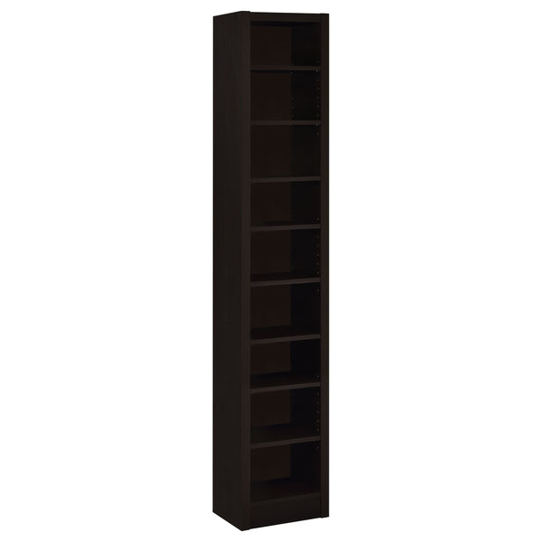 English Elm 1pc 71-inch 9-Shelf Bookcase in Deep Cappuccino — Tall Narrow MDF Engineered Veneer Storage Tower B011P305688