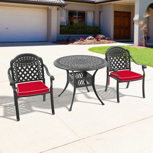English Elm 3-Piece Cast Aluminum Patio Set With Stylish Red Cushions For Elegant Outdoor Dining & Relaxation W1710S00051