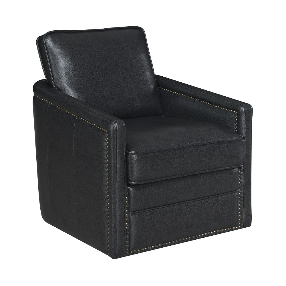 English Elm Black Swivel Accent Chair with Down-Feather Cushion, 180° Rotation, Leather-Aire Comfort & Durable Frame B062P209161