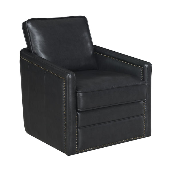 English Elm Black Swivel Accent Chair with Down-Feather Cushion, 180° Rotation, Leather-Aire Comfort & Durable Frame B062P209161