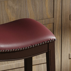 English Elm 31in. Hardwood Barstool Nailhead Faux Leather Seat Club Style Kitchen Island Seating Red B2751P436415