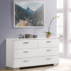 English Elm Dulcey High-Gloss Six-Drawer Dresser with Sleek Metal Accents and Spacious Storage for Bedrooms Gloss White B062P378384