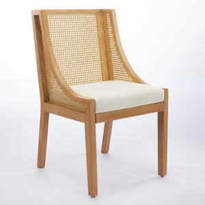 English Elm Rattan Solid Wood Dining Chair with Linen Seat and Decorative Armrests, Rustic Natural Finish Beige W1143P335052