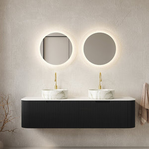 English Elm Dina 60 Inch Floating Bathroom Vanity Sintered Stone Top Dual Glass Basins Wood Grain Black,Carrara White,Stone White W2615S00702