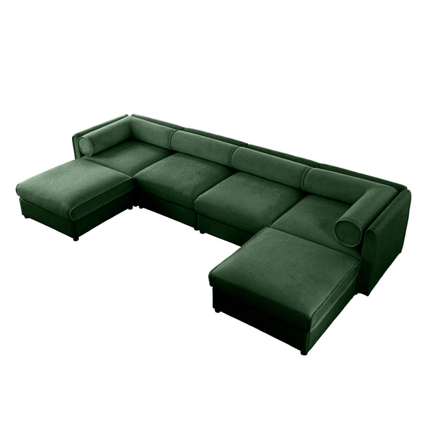 English Elm Modular Sectional Sofa With Storage Ottoman - Extra Large U-Shaped Chenille Couch For Ultimate Comfort W714S01065