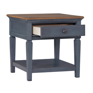English Elm 24 inch End Table Corduroy Blue Distressed Coastal Accent with Drawer & Shelf, Antique Pewter Hardware B108P193074