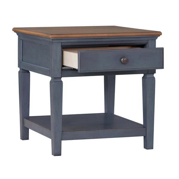 English Elm 24 inch End Table Corduroy Blue Distressed Coastal Accent with Drawer & Shelf, Antique Pewter Hardware B108P193074