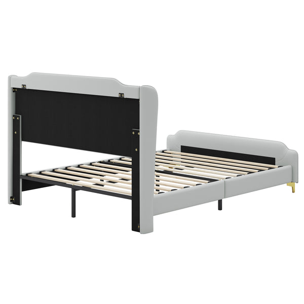 English Elm Christopher Knight Home® - Queen PU Leather Bed with Wingback Headboard & Footboard, Gold Accent Platform, 12 Slats, Sturdy Support Grey 64 L x 21 W x 9.25 H N761P205938H