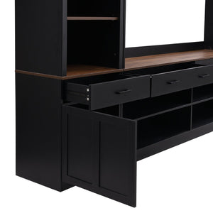 English Elm Farmhouse Mid-century Entertainment Center Walnut Black with Wine Rack for Living Room N721S000046B-2