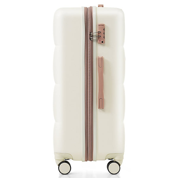 English Elm Luggage 3 Piece Abs Hard Shell Set with Usb Port Cup Holder and Spinner Wheels Beige+Gold N726P170956R