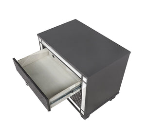 English Elm 1pc Glam 2-drawer Nightstand Mirrored Panels Crystal Knobs Tapered Legs Gray Wood B011P424857
