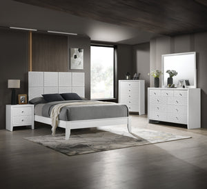 English Elm 1pc Full Panel Bed with Plush Channel Tufted Headboard, Neutral Finish, Contemporary Frame, Simple Assembly White 61 L x 36.5 W x 5.5 H B2741S00281