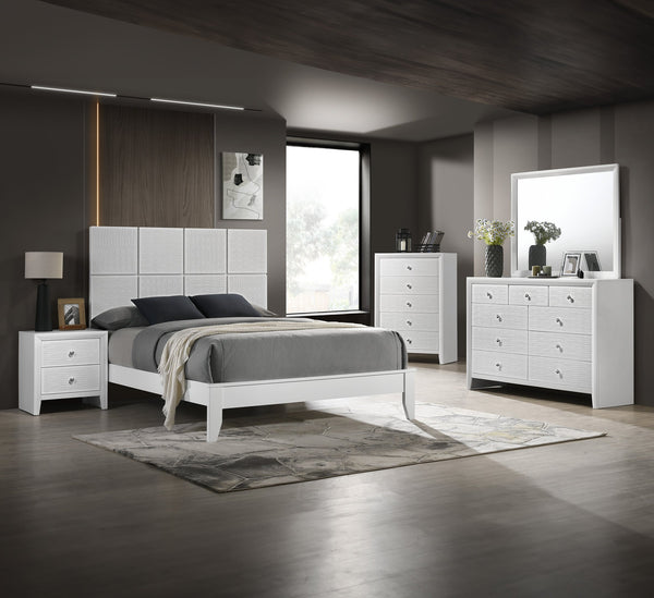English Elm 1pc Full Panel Bed with Plush Channel Tufted Headboard, Neutral Finish, Contemporary Frame, Simple Assembly White 61 L x 36.5 W x 5.5 H B2741S00281