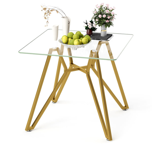 English Elm 35.4-Inch Square Tempered Glass Dining Table For 2-4 People | Stylish Space-Saving Design In Gold W1162P306710