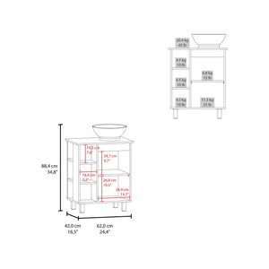 English Elm Vanity Compact White Engineered Wood Sink Cabinet with 1 Door, 5 Shelves, 4 Legs, Durable Storage B097P350311