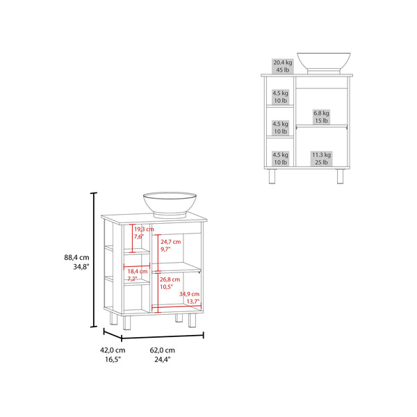 English Elm Vanity Compact White Engineered Wood Sink Cabinet with 1 Door, 5 Shelves, 4 Legs, Durable Storage B097P350311
