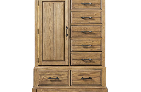 English Elm Gentleman's Elm Chest in Caramel Finish — Solid Wood & MDF, 8-Drawer + Cabinet Storage, Industrial Hardware B2699P353074