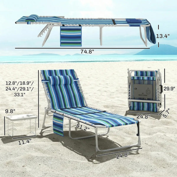 English Elm Pool Tanning Lounger with Face Hole Prone Rest Mesh Seat and Folding Side Table Blue Stripe,Light Gray T3971P481183