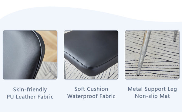 English Elm Table Set: Luxurious Black Marble-Patterned Top With Stainless Steel Legs & 4 Elegant Pu Dining Chairs W1151S01967-GIGA