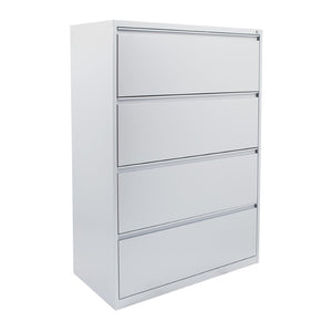 OSP Home Furnishings 36" Steel Lateral File Cabinet with Ball Bearing Drawers Locking Security and Leveling Glides 4 Glides Silver LF436-SV