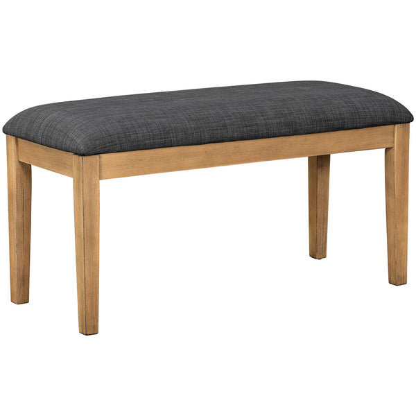 English Elm TOPMAX Solid Wood Extendable Dining Table Set for 6 with 18" Leaf, Trestle Legs, Cushioned Bench & Chairs Gray SP000089AAE