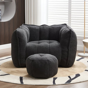 English Elm Soft Bean Bag Chair Set With Footstool For Gaming & Relaxation - Cozy, Durable & Space-Saving Design W1996P309482-GIGA