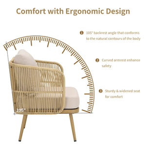 English Elm Outdoor Handwoven Wicker Sofa Set with Coffee Table for Patio Porch Backyard T3773P419903