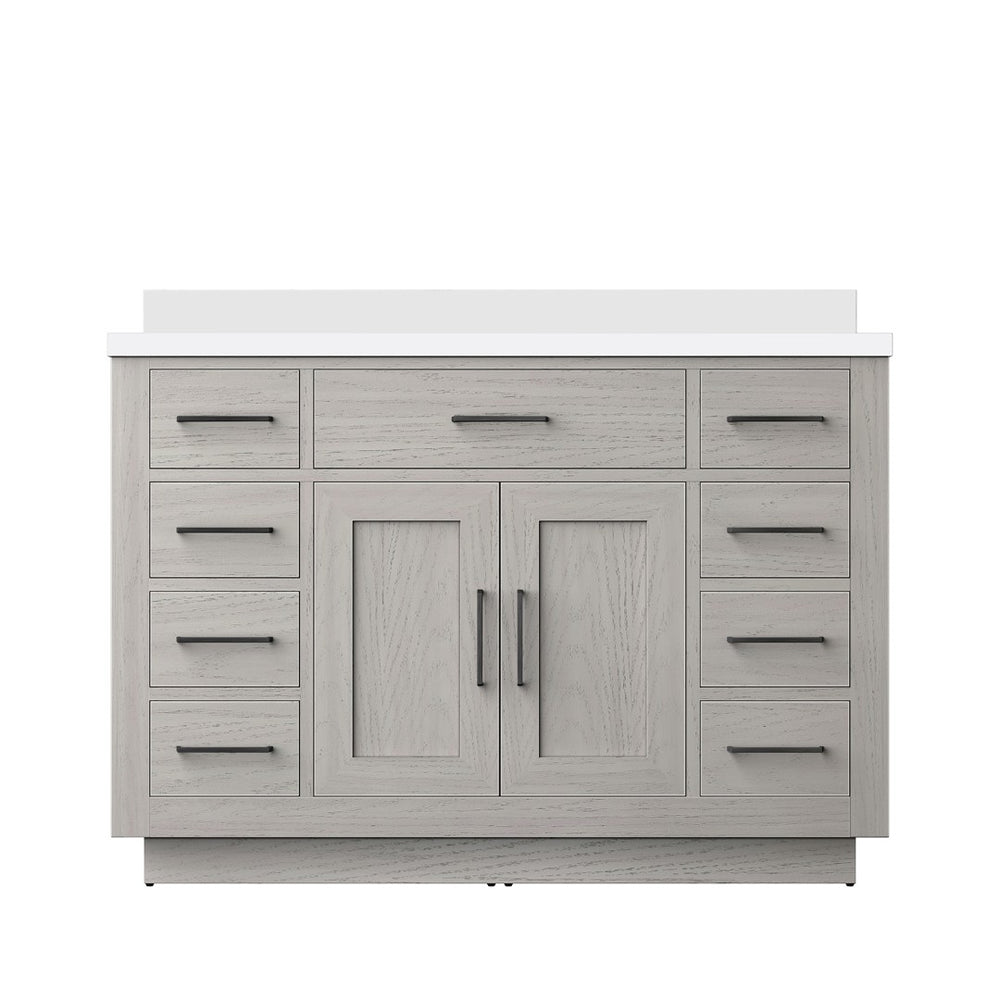 English Elm White Oak 48" Single Bath Vanity With White Quartz Top - Elegant Storage, Soft-Close Doors & Drawers B2731P257719-GIGA