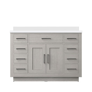 English Elm White Oak 48" Single Bath Vanity With White Quartz Top - Elegant Storage, Soft-Close Doors & Drawers B2731P257719-GIGA