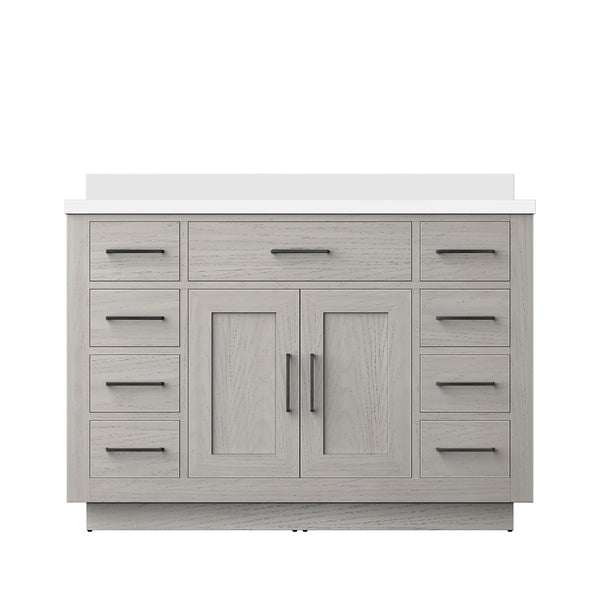 English Elm White Oak 48" Single Bath Vanity With White Quartz Top - Elegant Storage, Soft-Close Doors & Drawers B2731P257719-GIGA