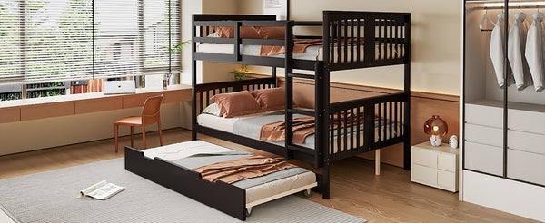 English Elm Full Over Bunk Bed with Twin Trundle Solid Pine Frame Gray Convertible LT100204AAP-1