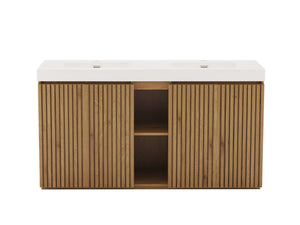 English Elm Emilia 60 Inch Freestanding Oak Vanity with Ceramic Sink and Soft Close Drawers Light Oak W1865S00242