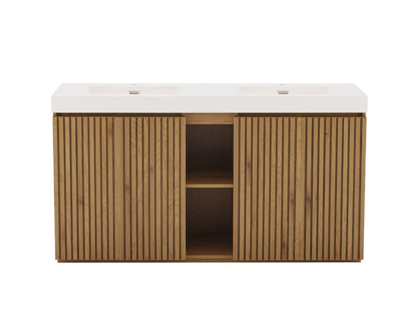 English Elm Emilia 60 Inch Freestanding Oak Vanity with Ceramic Sink and Soft Close Drawers Light Oak W1865S00242