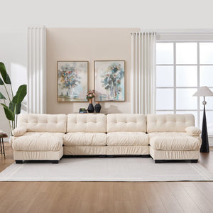 English Elm U Shaped Modular Cloud Sectional with Plush Flannelette Upholstery Deep Seat Living Room Sofa Beige W2120S00053