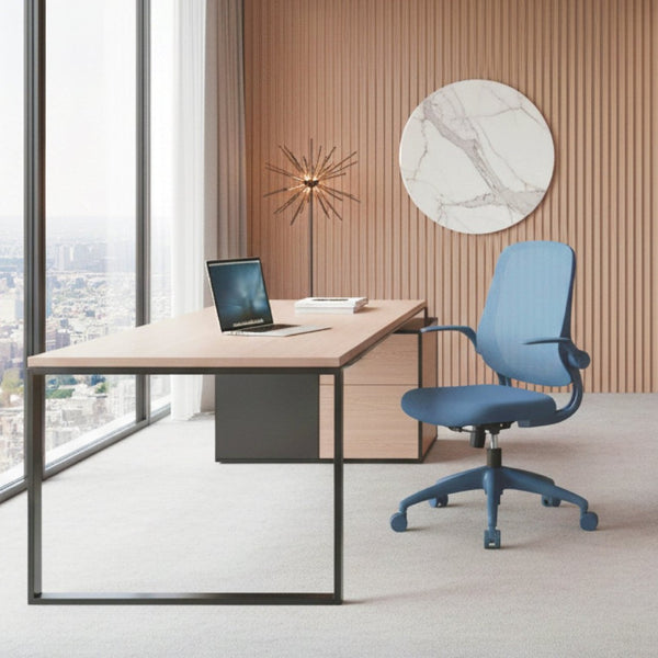 English Elm Ergonomic Mesh Back Task Chair with Flip Armrests High Density Foam Seat 500lb Capacity Blue W5280P464458