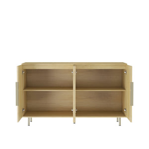 English Elm Wood Modern Buffet Cabinet Fluted Sideboard with Adjustable Shelves, Spacious Credenza & Bar Storage W1321P307871